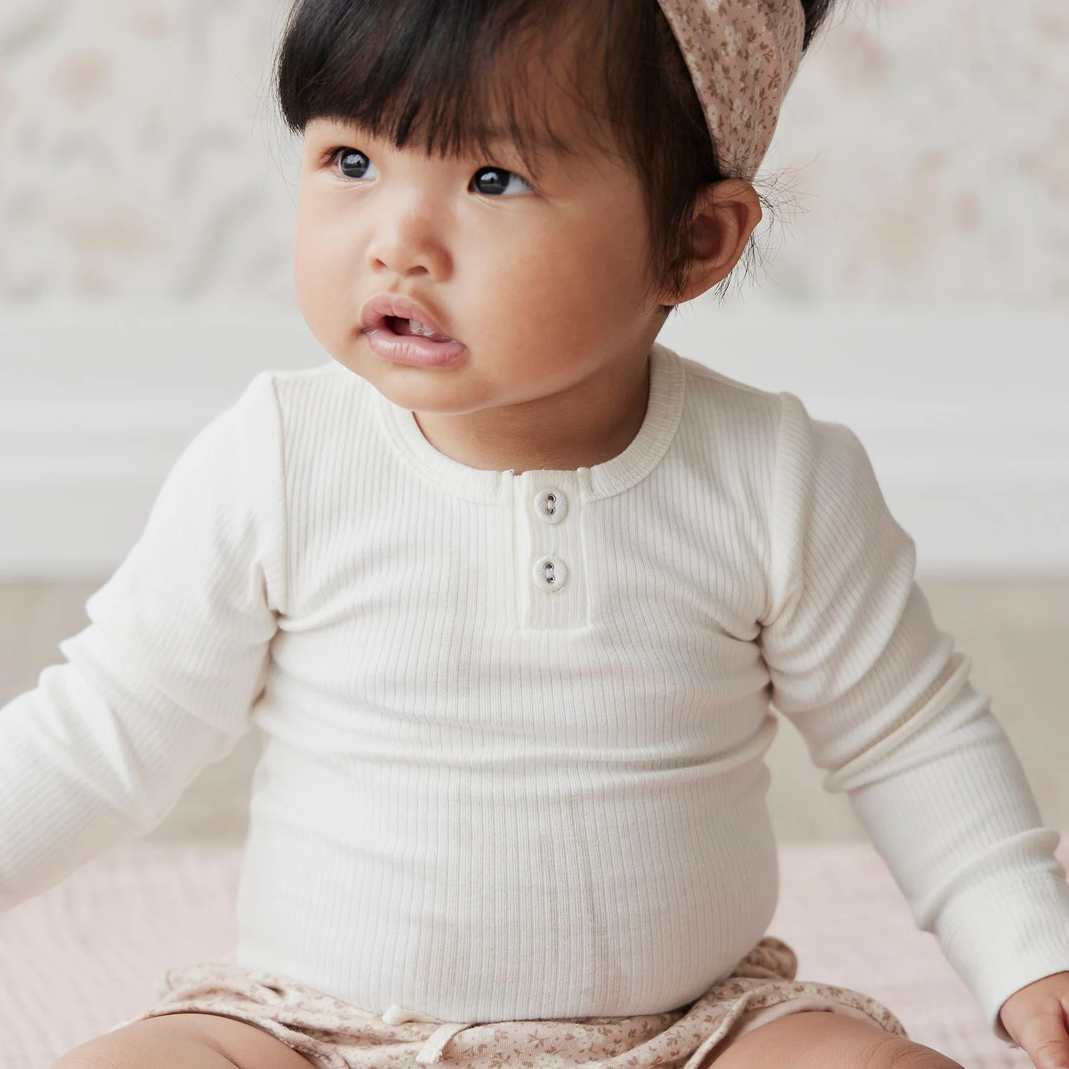 Organic Cotton Fine Rib Long Sleeve Bodysuit - Milk