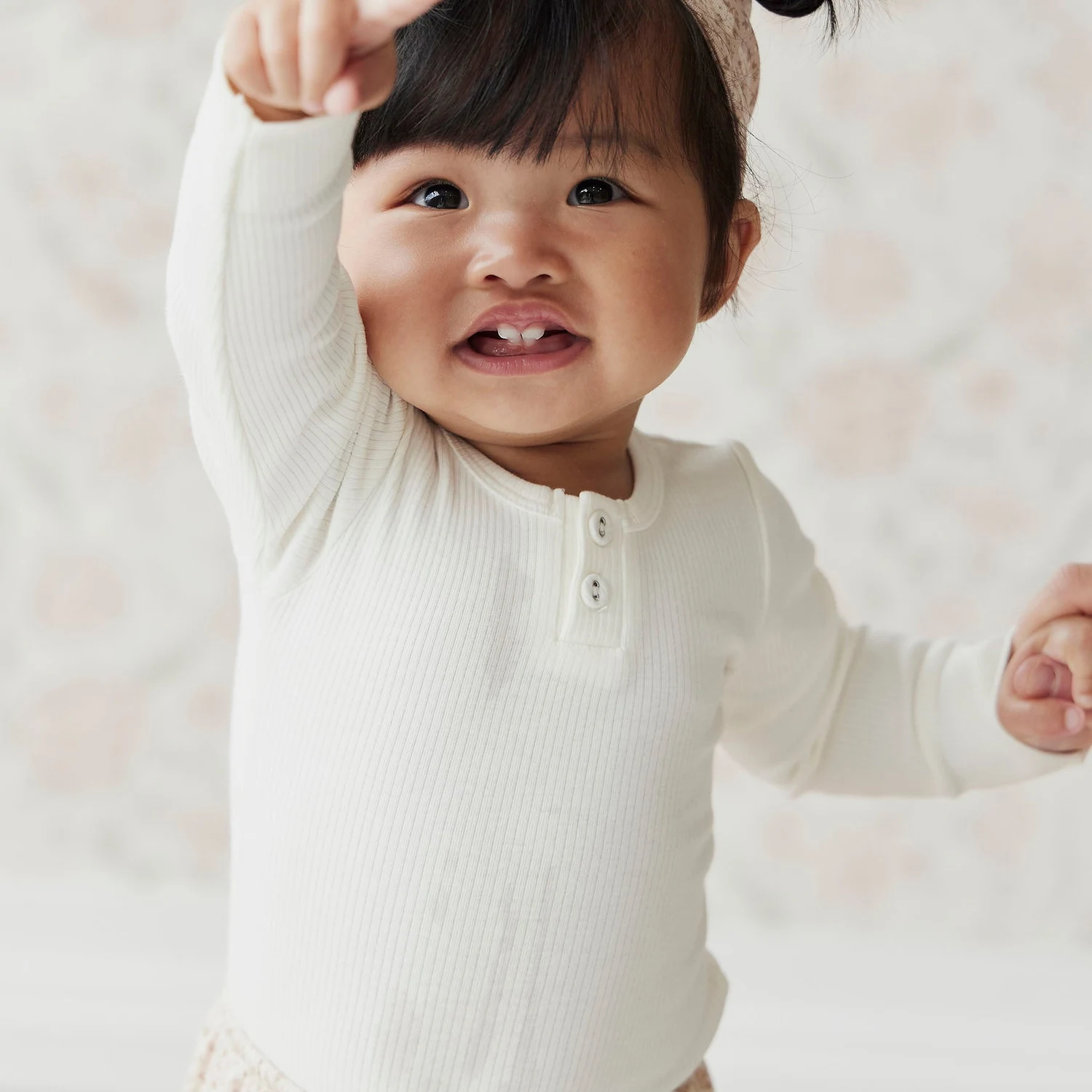 Organic Cotton Fine Rib Long Sleeve Bodysuit - Milk
